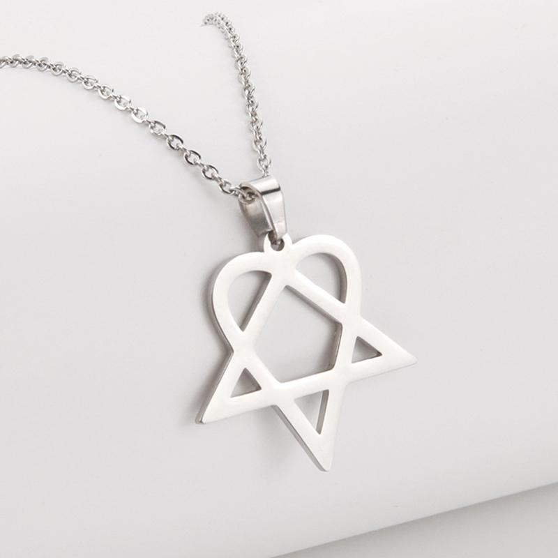 Classic Simple Heartagram Star Heart Stainless Steel Pendant Necklace Jewelry