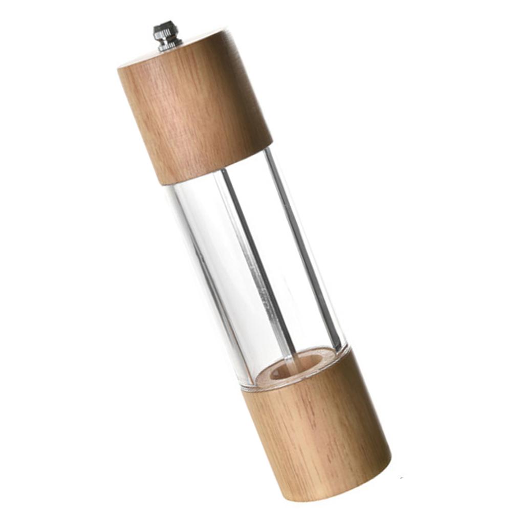 Manual Pepper Grinder Multifunctional Efficient Grinding Oak Patchwork Acrylic Pepper Mills Shakers L