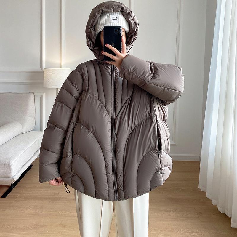 Белый утиный пуховый плащ, утолщенный пуховик, женская короткая куртка-кокон с капюшоном, свободная теплая куртка большого размера