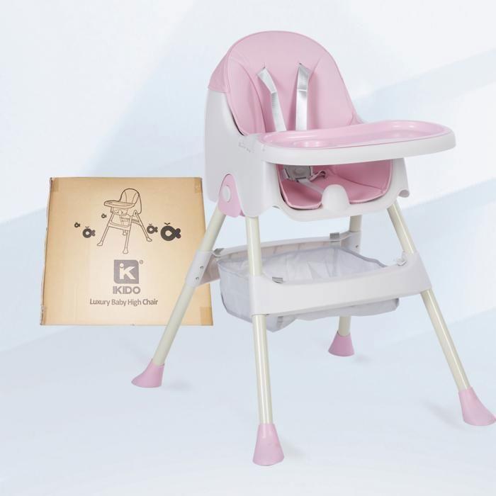 K IKIDO Chaise haute bébé, Chaise Haute Évolutive,De 6 mois à 3 ans,chaise 2 en 1 avec harnais 5 points, rose