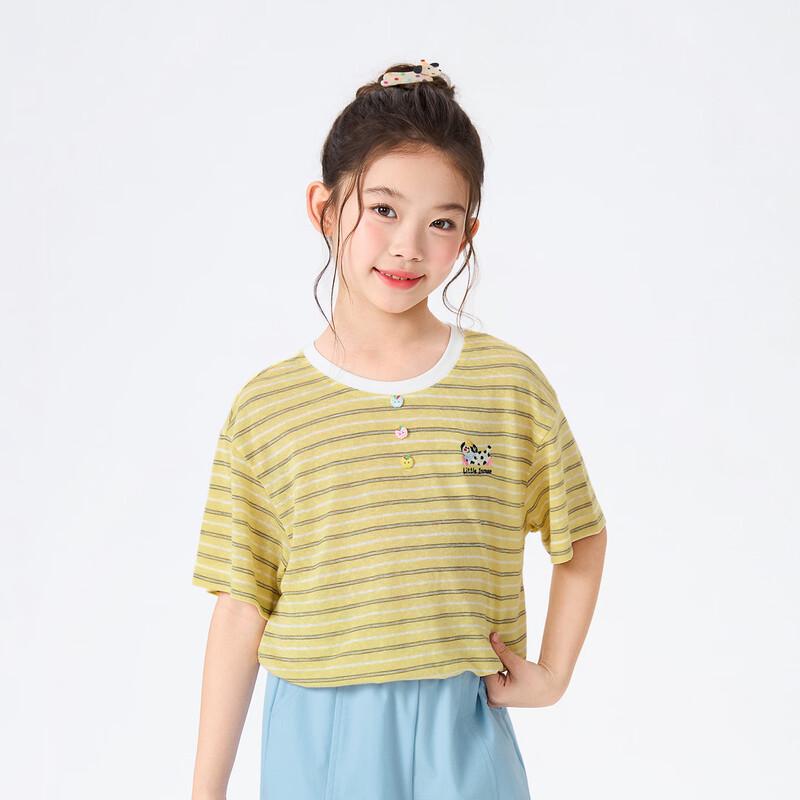 Xiaoyinman Girls' Striped Embroidered Short-Sleeve T-Shirt