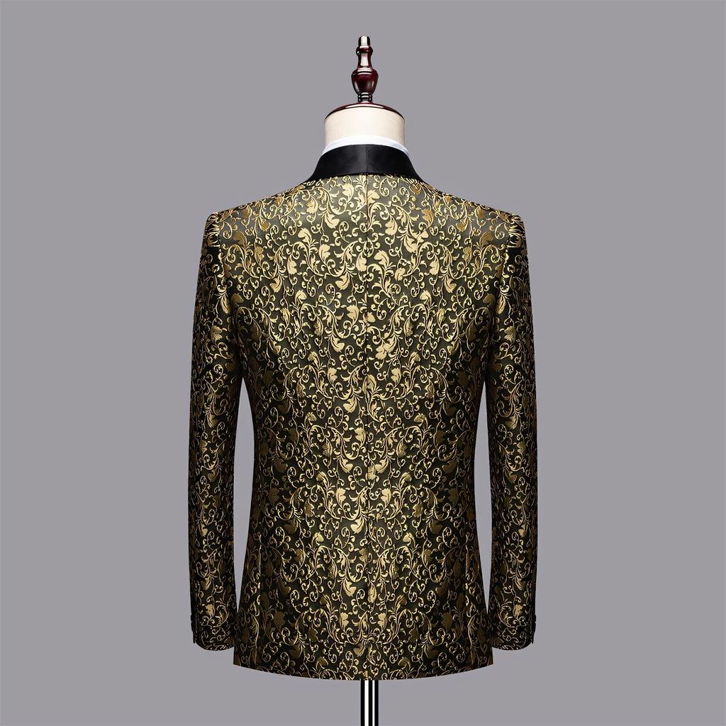 Мужские пиджаки жаккардовый костюм многоцветный тонкий выпускной свадебный сценический костюм