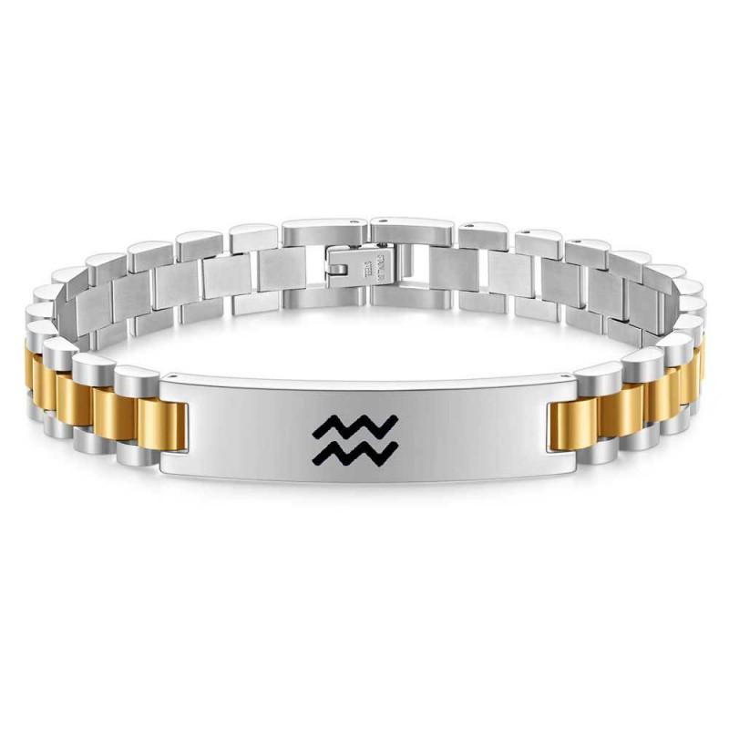 Stainless Steel Geometric Zodiac Bracelet Men Laser-Etched 10mm Wide Adjustable Cuff Bangle Jewelry