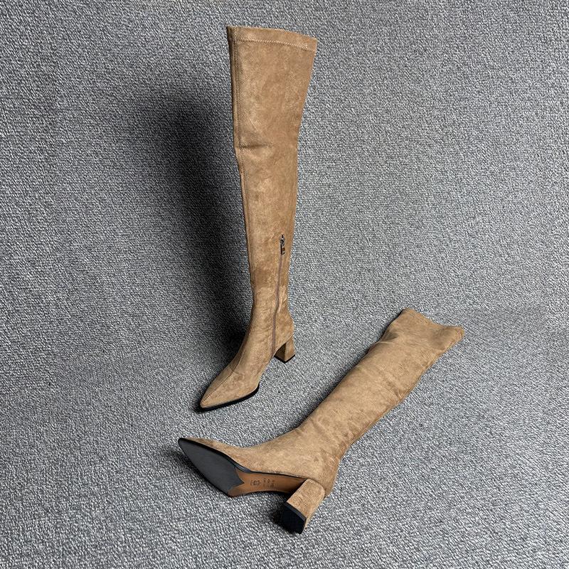 Legs Long Khaki Pointed Head High Heel Elastic Skinny Boots Over Knee Boots Skinny Leg Boots Over Knee
