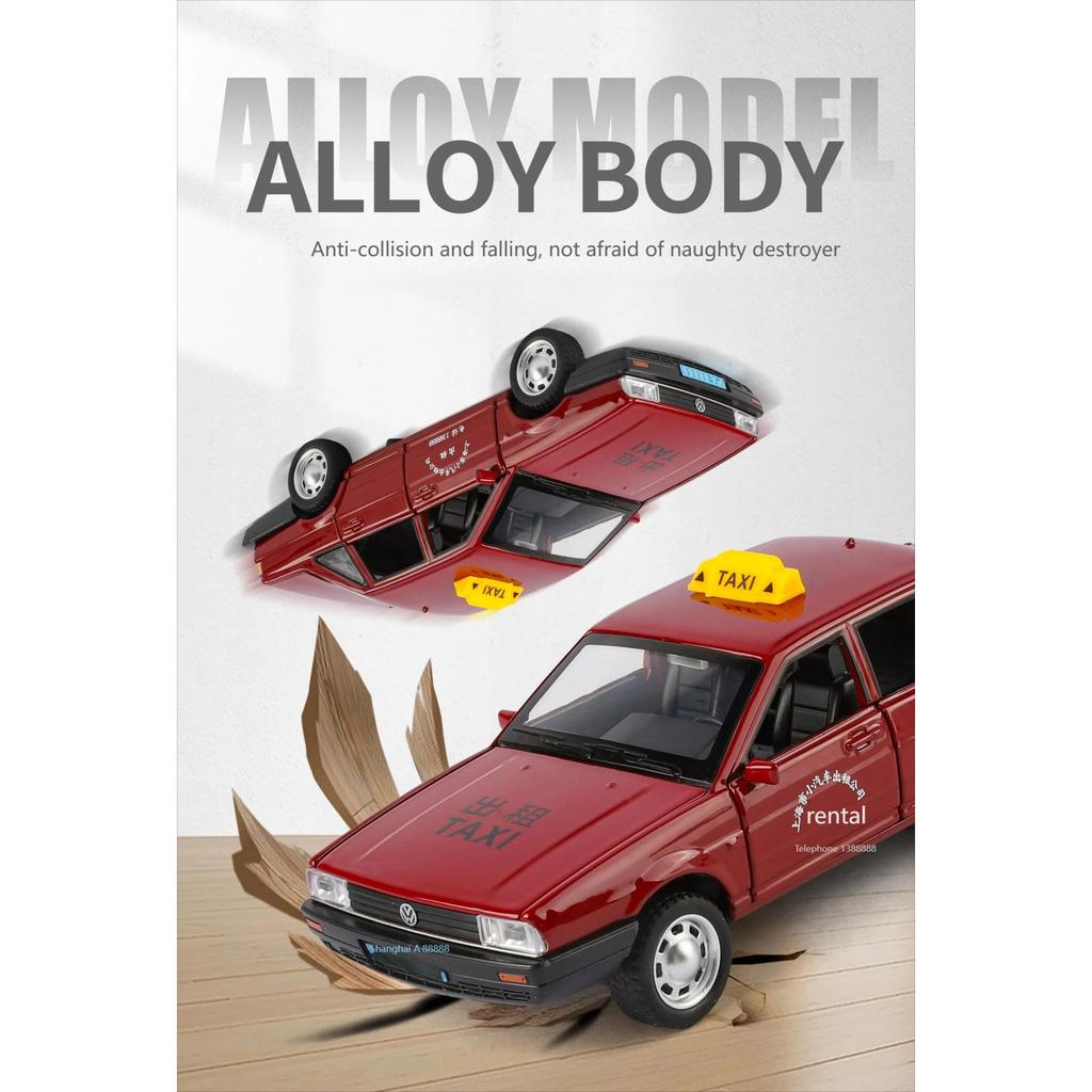 1/32 Volkswagen Santana Такси Металлическая Литая Модель Автомобиля Домашний Декор Коллекционные Предметы Миниатюрный Высокодетализированный Транспорт Праздничный Подарок