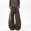 Unisex Vintage Plaid Cargo Pants Loose Fit Harem Style Wide Leg Trousers Casual Streetwear
