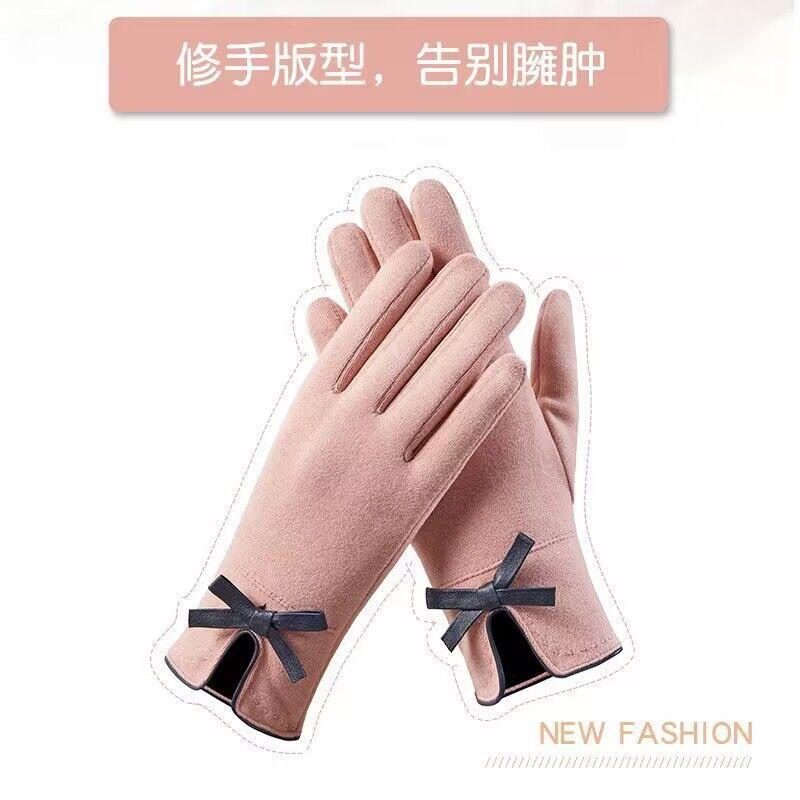 Womens Thermal Fleece Lined Touchscreen Gloves With Bow Detail Winter Warm Driving Cycling