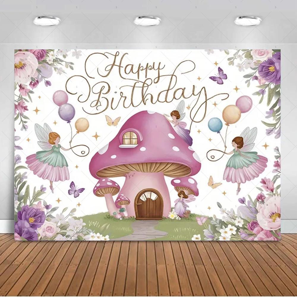 Flowers, fairy, mushroom, house theme, birthday party decoration, background, elf, butterfly, mermaid, banner, photography, studio props4606