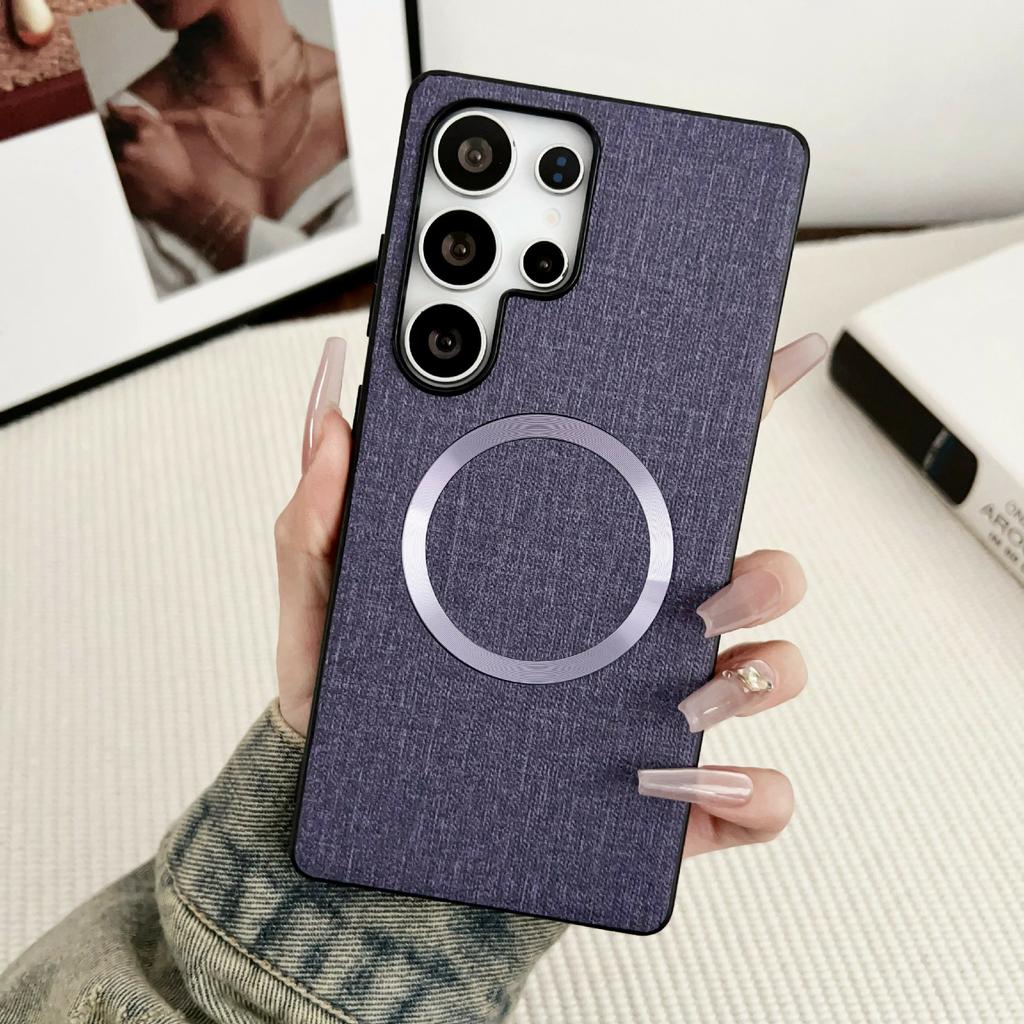 For Samsung Galaxy S26 Ultra Magnetic Case Drop-Proof TPU + Cloth Back Phone Cover