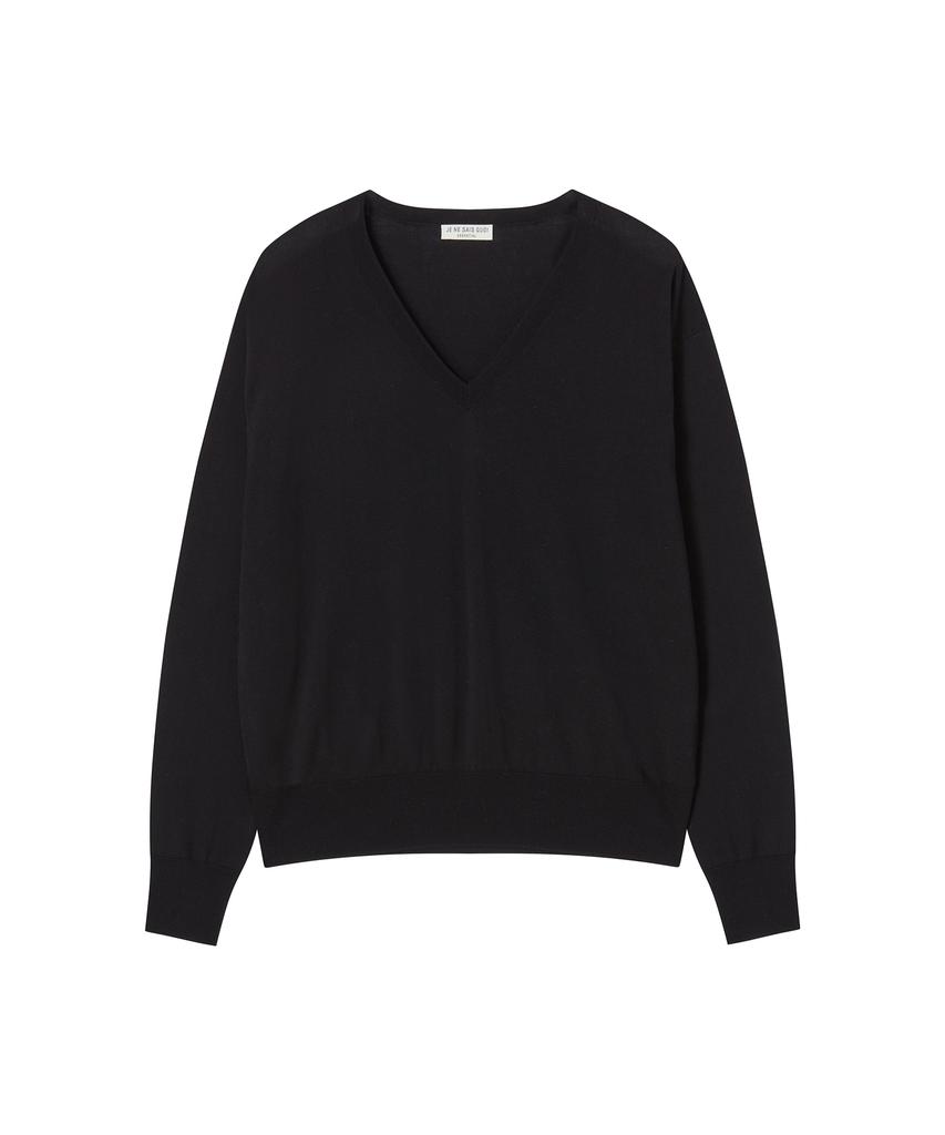 JE NE SAIS QUOI Silk Tencel V-Neck Pullover_Black