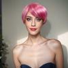 Парик женский косая челка пушистые короткие волосы косплей розовые короткие прямые волосы химический волокнистый головной убор