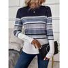 Women's T-shirt 3D Stripe Color Block Print Fashion Long Sleeve Round Neck Regular Top Holiday Weekend Spring and Autumn