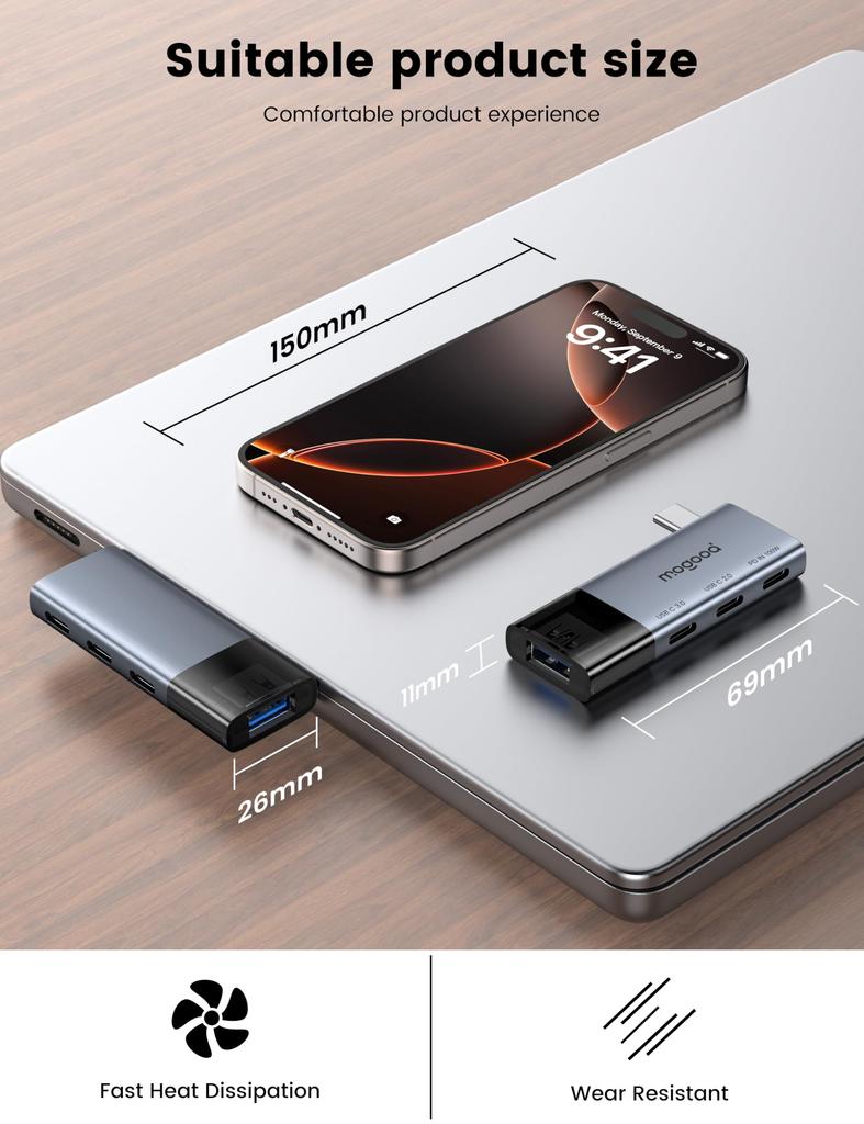 MOGOOD USB C Хаб Подходит для ноутбука USB C Многопортовый адаптер Шунтовый Мини-хаб PD 100W Совместим с MacBook Dell XPS Quest 3 4-в-1 Тип C Тип C