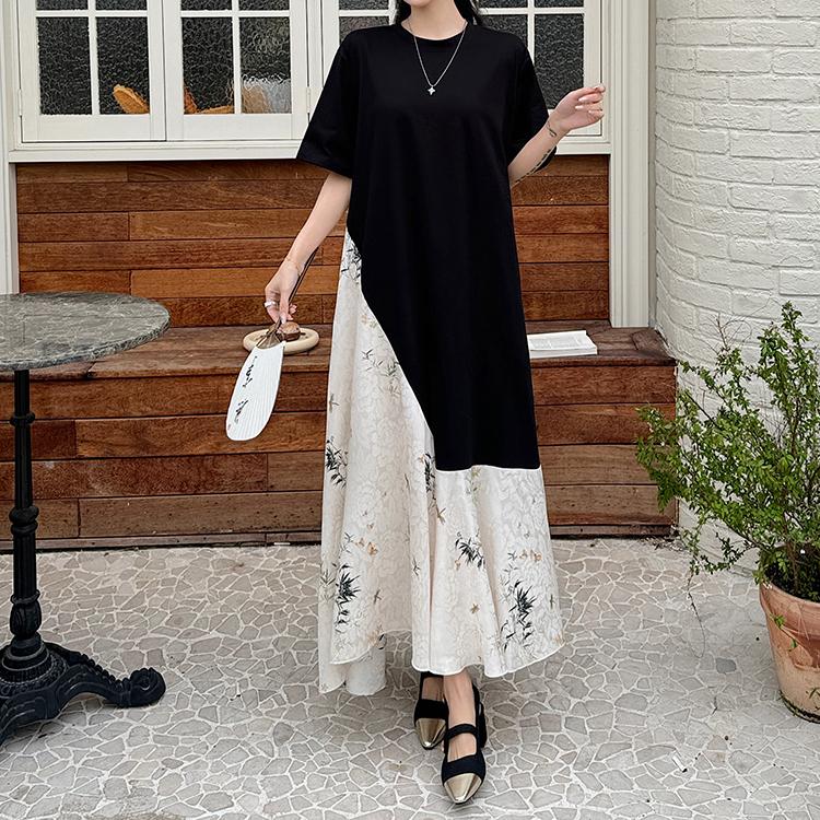 DIMANAF 2025 Летнее платье больших размеров для женщин Повседневное свободное винтажное длинное платье с коротким рукавом Платье макси