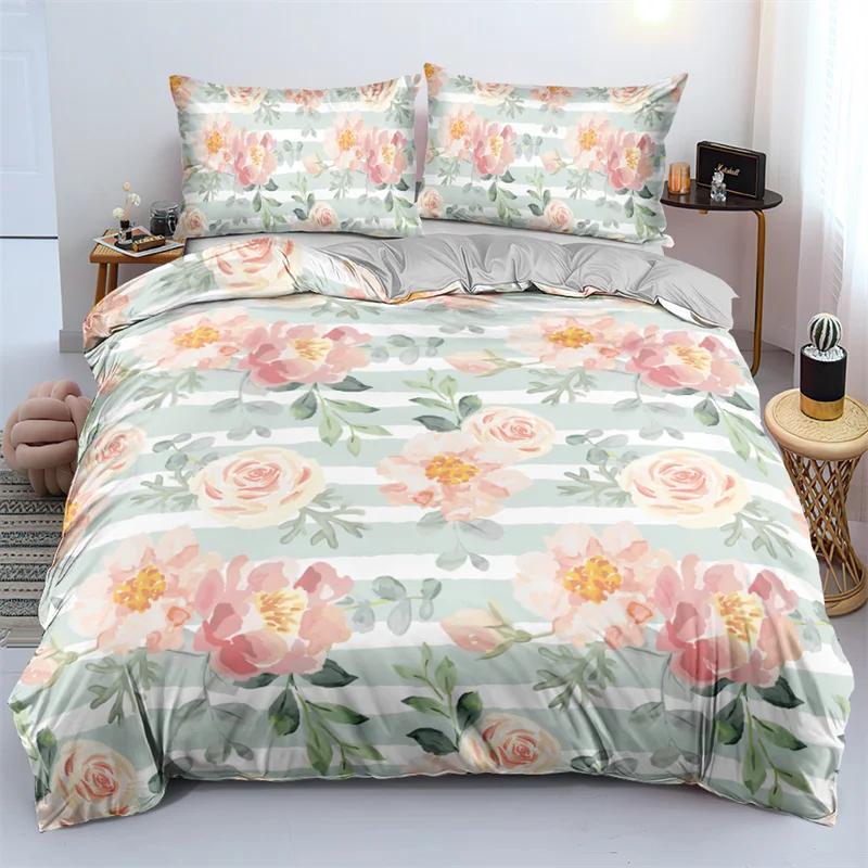 3D Design Flower Duvet Cover Sets King Queen Twin Size Floral Print Bedding Set Bedroom Decor Dark Gold Flowers for Girls Women