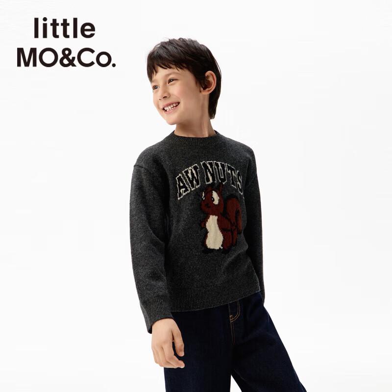little MO&Co. Kids' 100% Wool Animal Pattern Crewneck Sweater