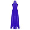 Ladies Sparkling Rhinestone Dance Gown Sleeveless Keyhole Back Split Skirt Lyrical Performance Dress