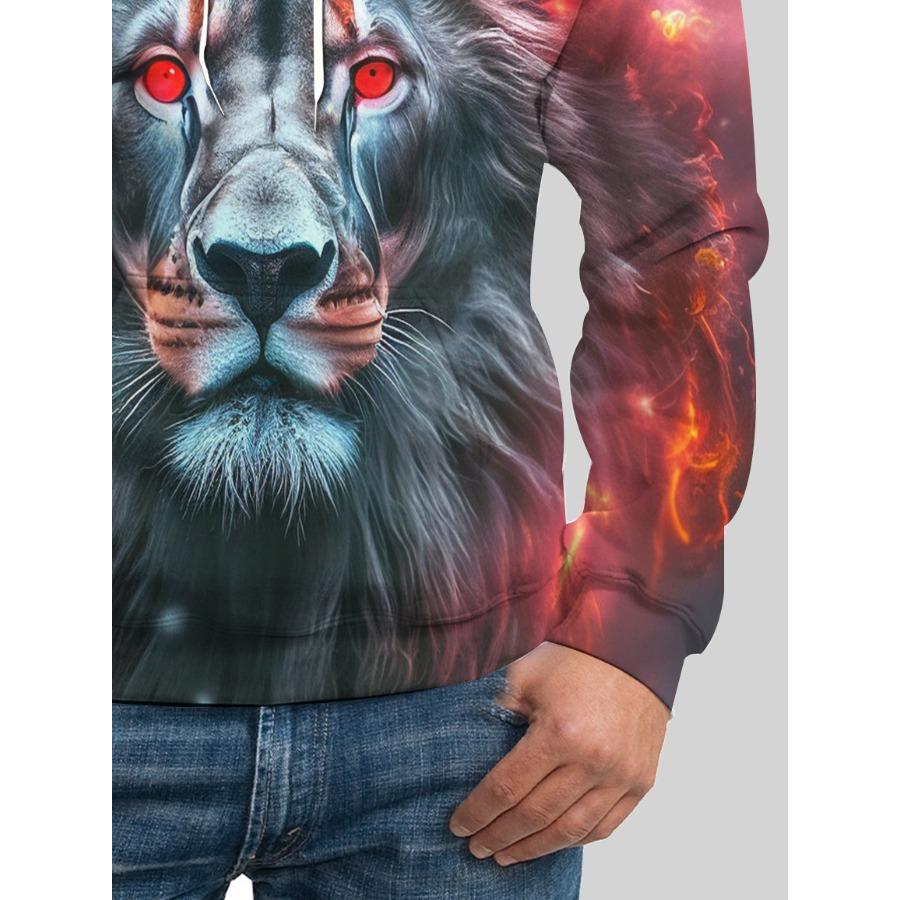 Толстовка мужская с капюшоном с принтом льва 3D, повседневная, осень-зима, пуловер с изображением животного и волка, с капюшоном, длинный рукав, модная спортивная толстовка
