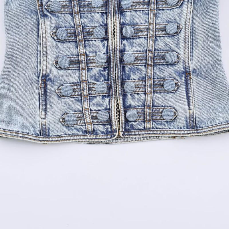 RZ Handmade Womens Stylish Button Detail Fitted Denim Jacket