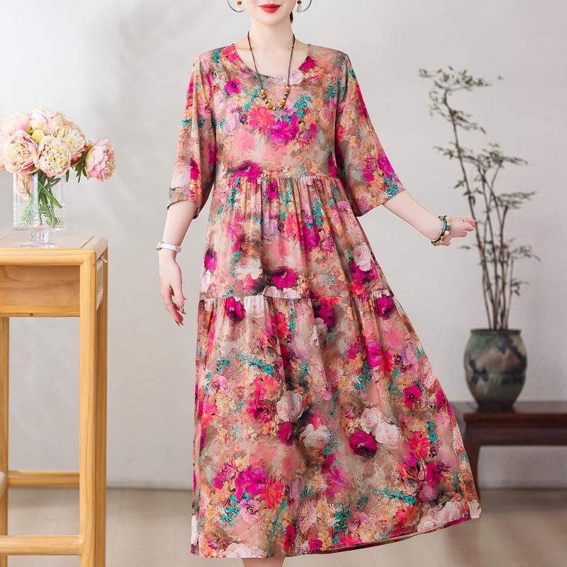 Большие размеры Повседневные женские платья Летняя винтажная одежда с короткими рукавами Элегантное длинное платье