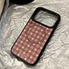 Позолоченный ретро-чехол для iPhone 17 Pro Max в клетку с магнитным держателем в виде сердца