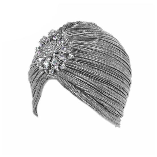 Headscarf Hat with Fancy Pleats Rhinestones Retro Style Women Turban Hat 20s 30s Vintage Headpiece Hair Accessories