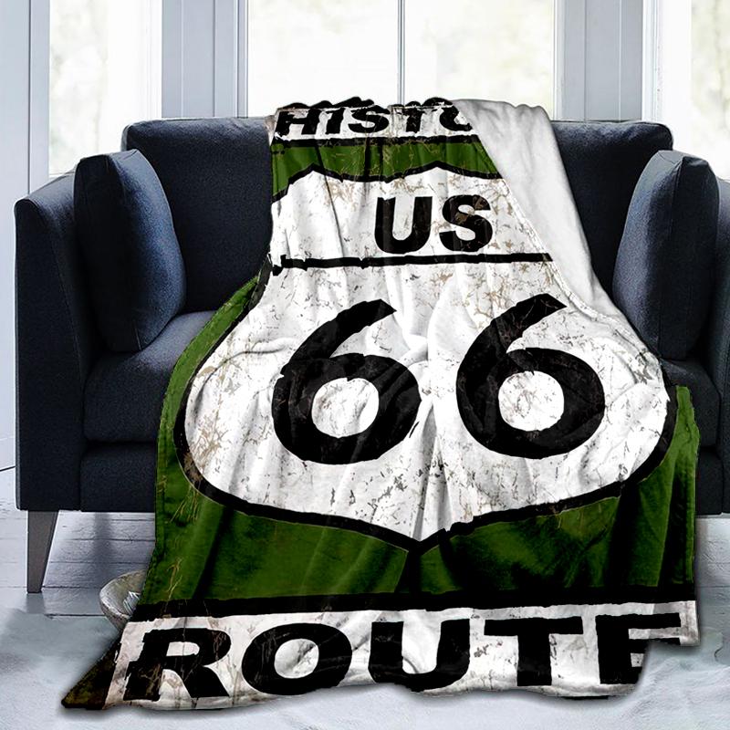 1PC Highway 66 pattern blanket, all season lightweight home office outdoor nap multifunctional blanket