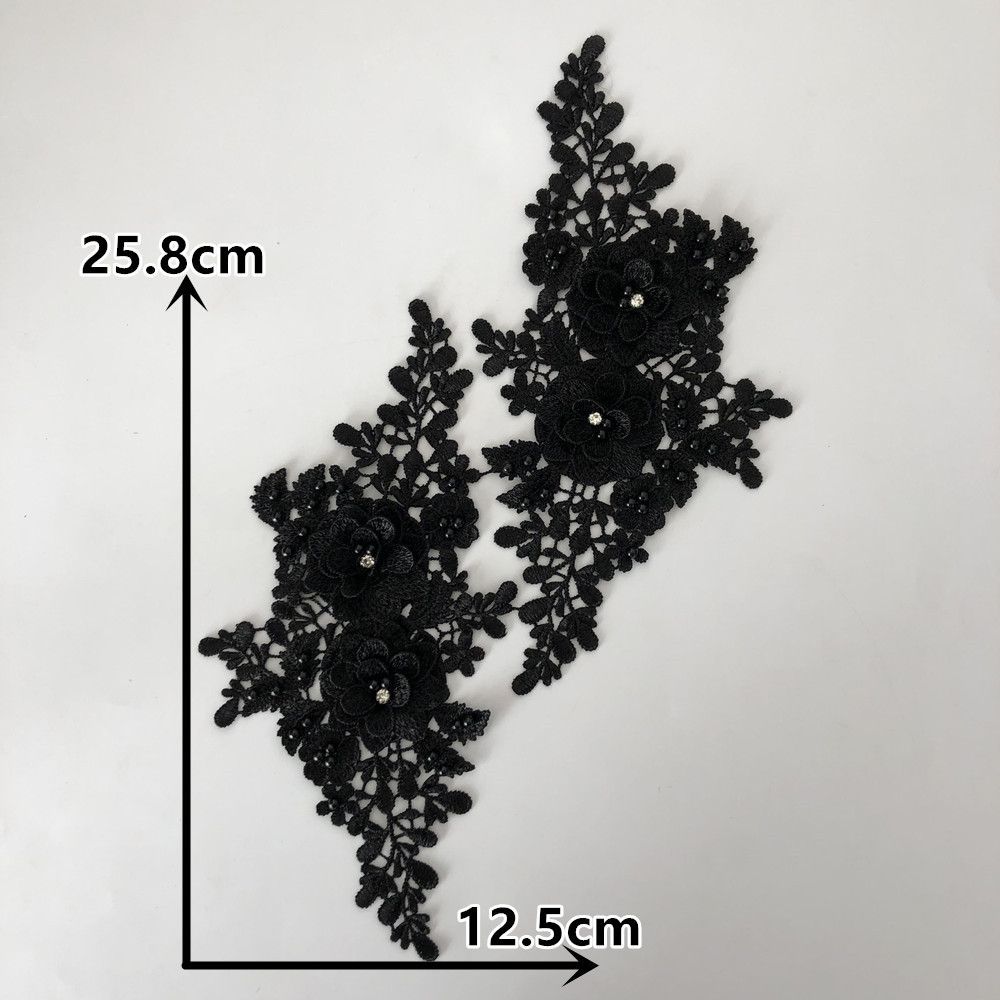 Черно-белый I Полиэстер Полая вышивка Бусины Стразы Швейное кружево DIY Декор с аксессуарами для воротника одежды