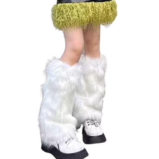 1 Pair Winter Calf Covers Faux Fur Fuzzy Anti-slip Solid Color Elastic Thickened Daily Wear Sports Outing Leg Warmers