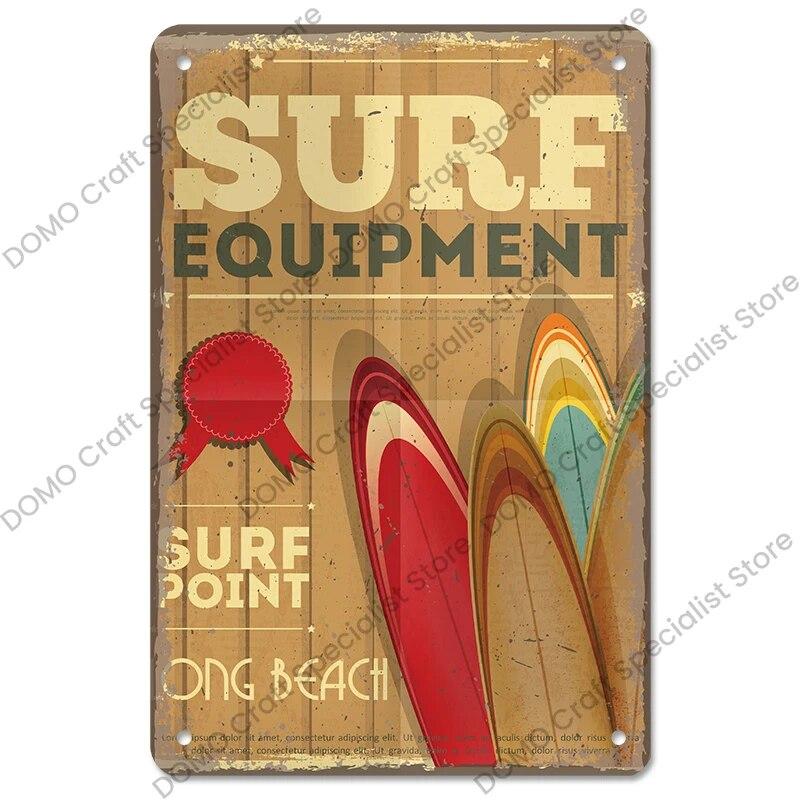 Surfing Board Poster Vintage Metal Tin Signs Enjoy Summers Metal Plaque Retro Wall Art Decor for Surf Club Pub Bar