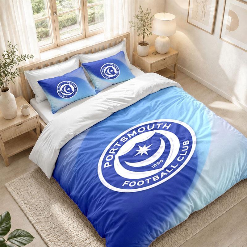 Bedding Set 1 Duvet Cover 2 Pillowcases Portsmouth FC Print Bedroom Home Decoration