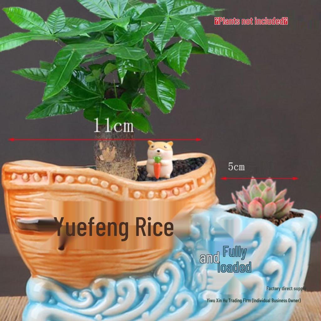 Large European Double-Mouth Ceramic Succulent Pot - Creative Retro Design for Indoor Decor