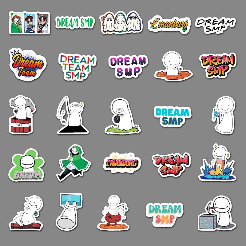 50 Фото Мультяшные Персонажи Dream Smp Игра Креативные Наклейки Guka для Ноутбука Чемодана Машины Холодильника Сделай Сам
