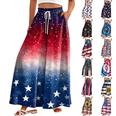 Женские брюки-палаццо с цветочным принтом в стиле бохо, широкие брюки, летние пляжные струящиеся брюки с высокой талией и карманами