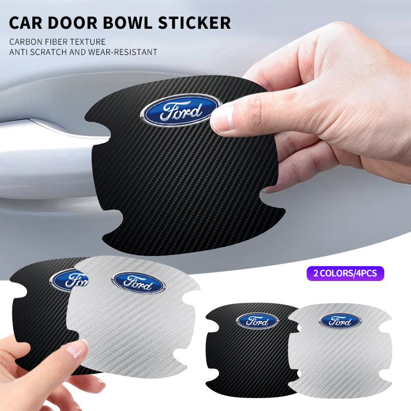 4PCS Car Door Handle Bowl Scratch Protector Carbon Fiber Stickers For Ford mk2 mk3 Ranger Mondeo mk4 S-MAX Kuga Mustang Fusion