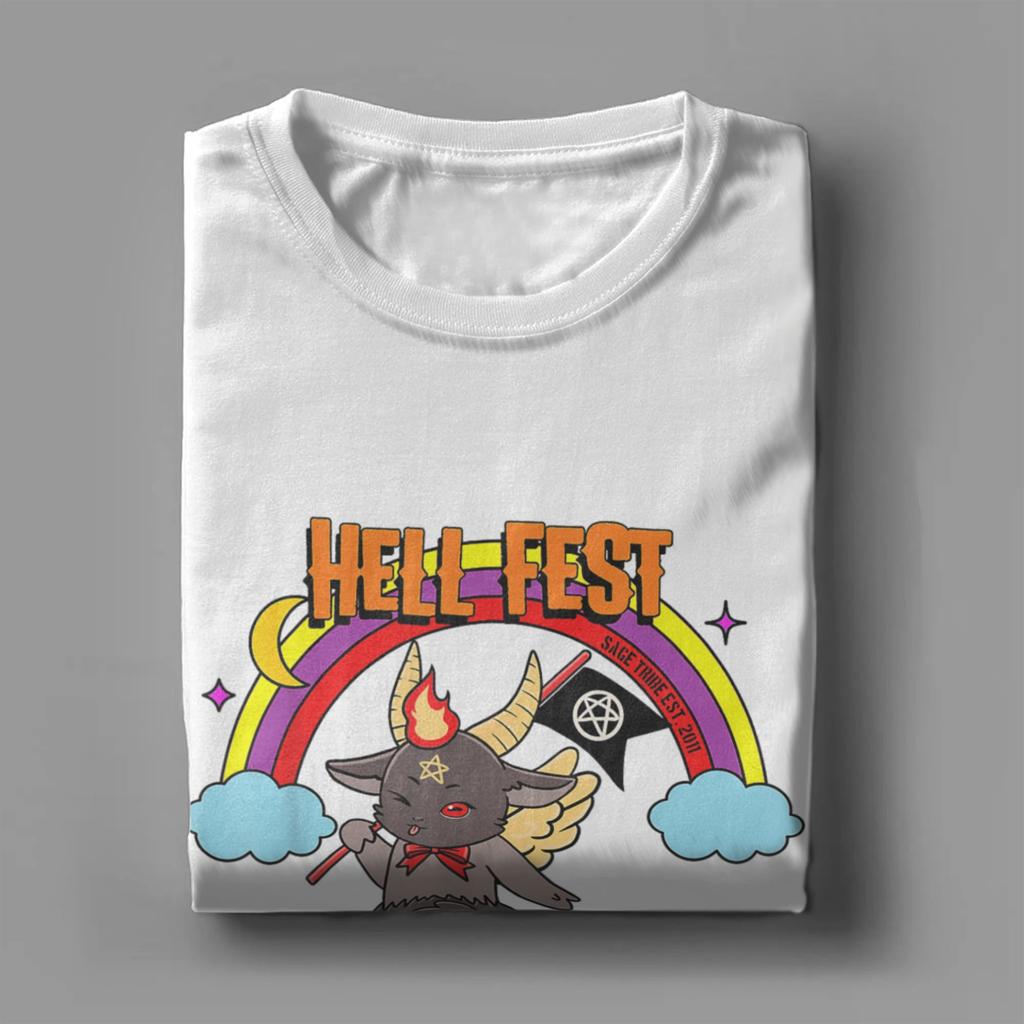 Мужские футболки HellFests Baphomet Festival Metal Mosh Drink Repeat Хлопковые топы с коротким рукавом и круглым вырезом Футболка большого размера