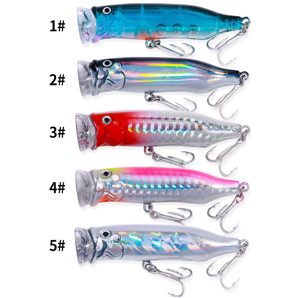 1pc Popper Fishing Lure 7.2cm/9.4g Hard Bait Artificial Topwater Bass Trout Pike Wobbler Fishing Tackle With 2 Treble Hooks