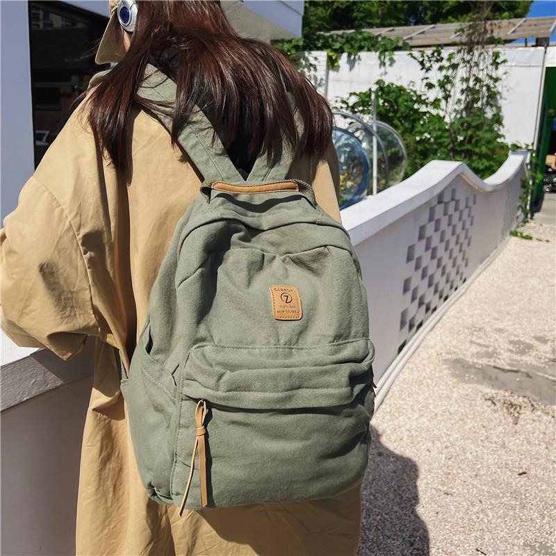 Школьная сумка для женщин, однотонный рюкзак, промытый холст, рюкзак для девочек