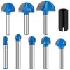 8pcs Cove Box Cemented Carbide Router Bit  1/4" Shank Round Nose for Woodworking, MDF and Plywood Half Round Groove Router Bit