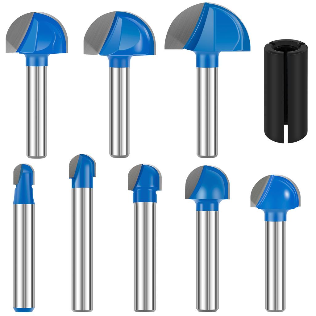 8pcs Cove Box Cemented Carbide Router Bit  1/4" Shank Round Nose for Woodworking, MDF and Plywood Half Round Groove Router Bit
