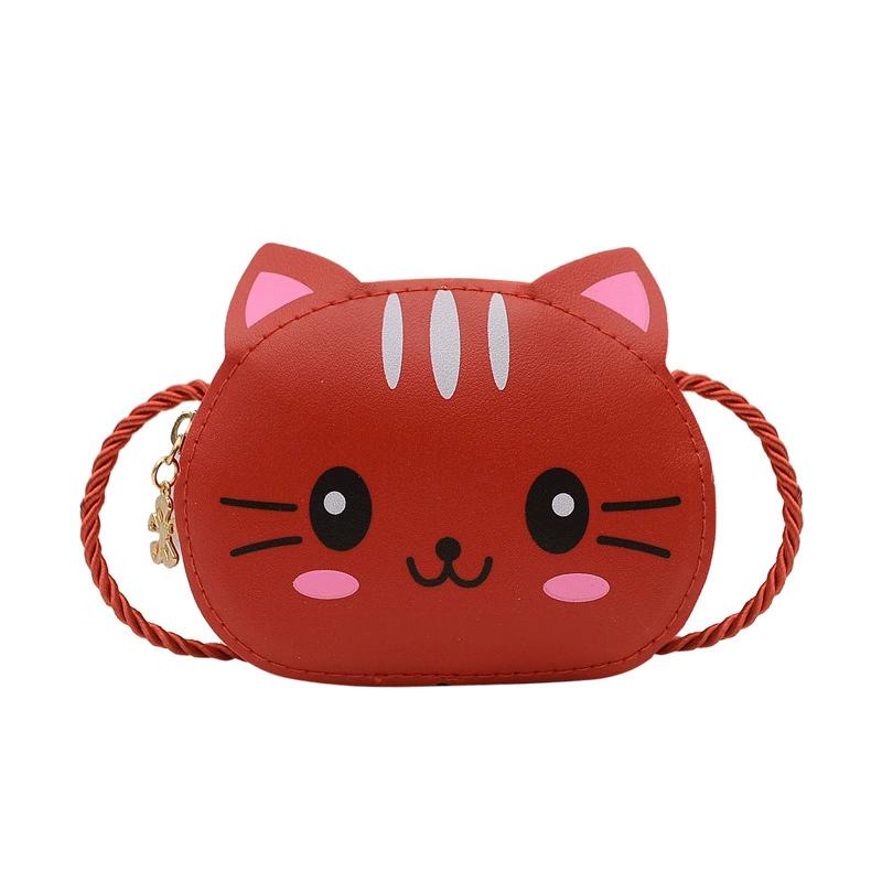 Baby Girls PU Leather Small Shoulder Crossbody Bags Cute Cat Kids Coin Purse Wallet Fashion Children's Mini Handbags