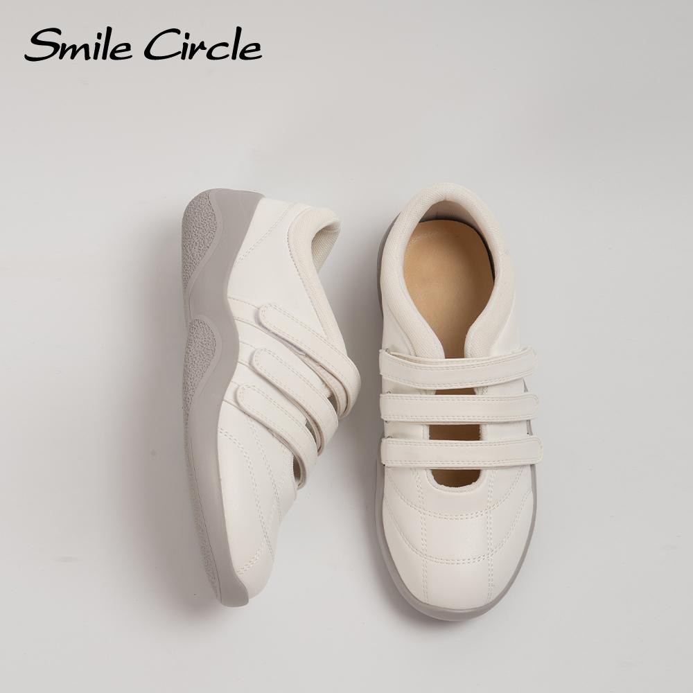 Leather Women Casual Shoes Round Toe Buckle Flat Shoes Fashion Comfortble Sneakers