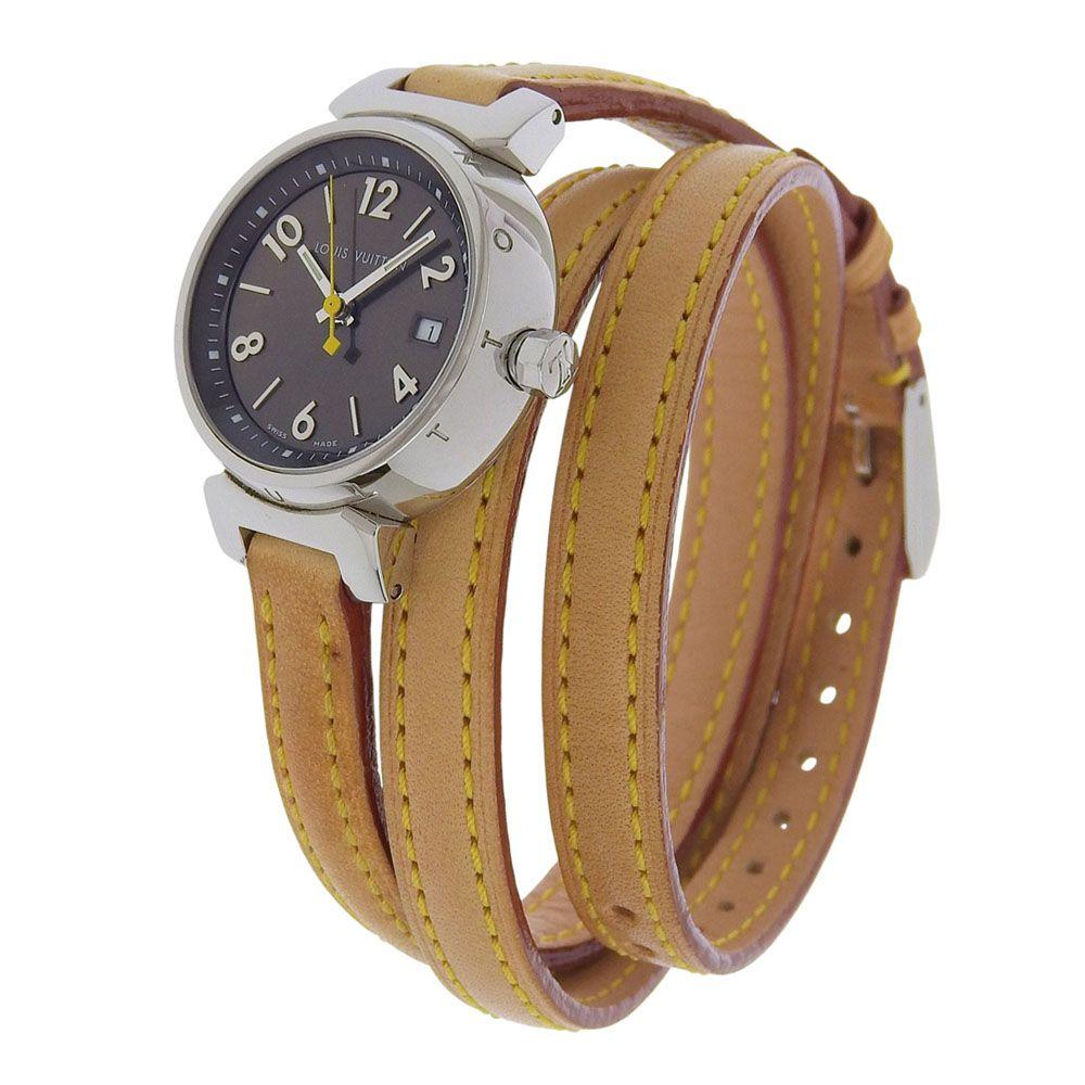 Used 【LOUIS VUITTON】 Louis Vuitton Tambour Q1211 Stainless Steel x Leather Quartz Analog Display Ladies Brown Dial Watch