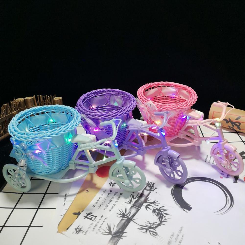 Мини Плетеная Ротанговая Трехколесная Тележка – Декоративная Цветочная Корзина с Искусственными Цветами, для Дома, Офиса, Свадьбы, Садового Декора