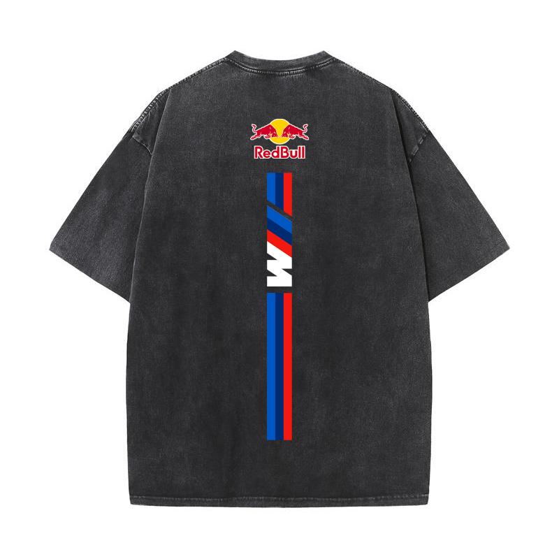 XHBM Летний гоночный костюм Формулы-1 Red Bull Футболка с коротким рукавом Винтажная стирка Круглый вырез