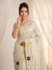 Women's Designer Glass Tissue Saree with Multi Thread Embroidery Buttas & Handwork Patch Border | Unstitched Blouse | Wedding Party Festive Wear