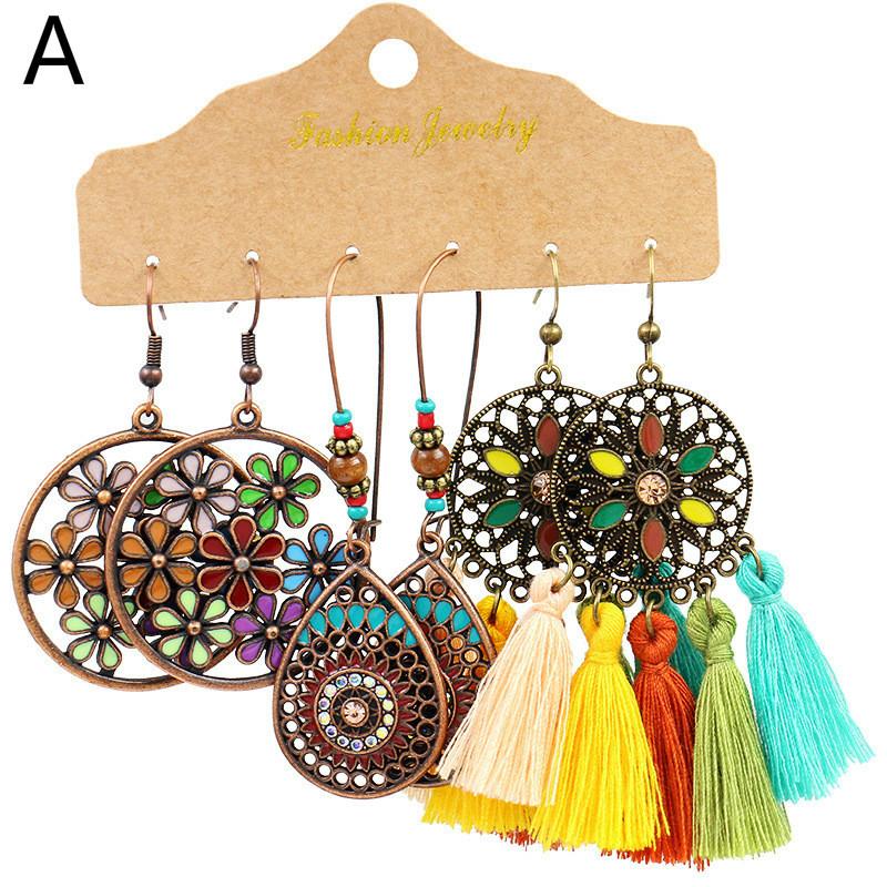 Винтажные большие круглые разноцветные серьги из бисера, комплект для женщин, этнические серьги в стиле бохо с кисточками и перьями, длинные серьги-капли «Ловец снов», ювелирные изделия