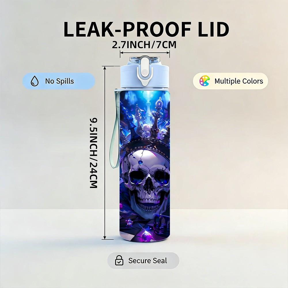 1PC Neon Glow Skull Dark Art Print 750ml Color Plastic Sports Water Bottle Leakproof Flip Straw Lid Suitable for Sports Office Home Use