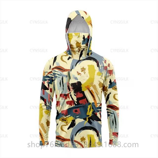 Outdoor sunscreen clothing, ice silk long-sleeved fishing clothing, quick-drying breathable hoodie, face towel, integrated mosquito-proof clothing