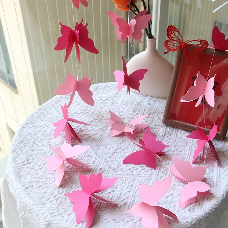 2M Colorful 3D Butterfly Banner For Wedding Birthday Party Romantic DIY Hanging Paper Garland For Living Room Decor Supplies